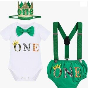 Baby Boys Jungle 1st Birthday Cake Smash Outfit 4 pc Set, 6-12 months